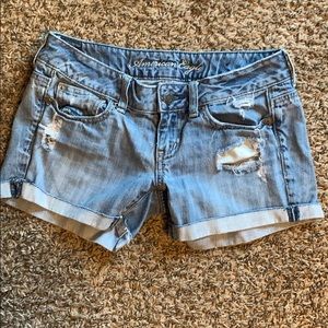 American eagle low rise destroyed denim shorts